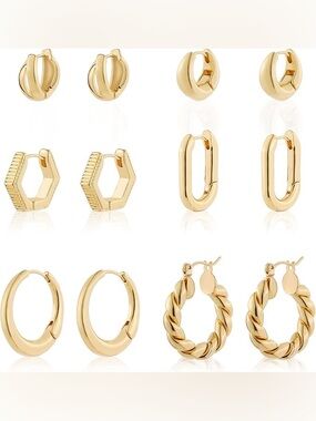 Gold Hoop Earring Set - 6 Pairs